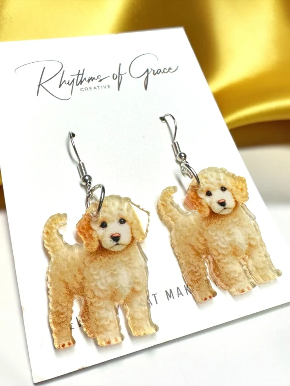 NWT Goldendoodle Dog Dangle Earrings Stainless Steel Hooks